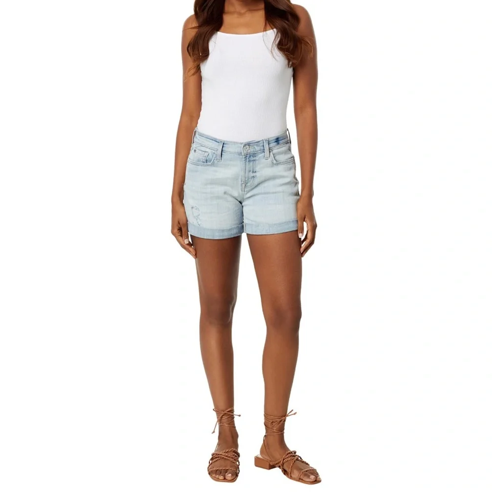 NWT 7 For All Mankind Cuffed Mid Roll Shorts 32 Broken Twill Coco Prive 7FAM - Picture 4 of 11